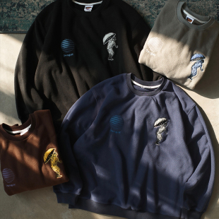 Battles 摇粒绒刺绣圆领卫衣重磅保暖美式宽松休闲秋冬套头