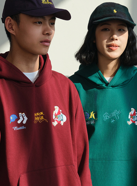 Battles 圣诞刺绣连帽卫衣重磅420g美式宽松帽衫休闲复古