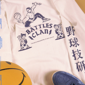 Battles暴力篮球纯棉印花长袖 T恤美式 宽松休闲