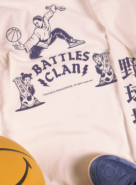 Battles暴力篮球纯棉印花长袖T恤美式宽松休闲