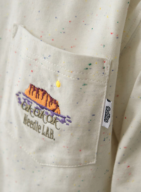 Battles 混纺彩点长袖T恤山脉刺绣宽松休闲美式复古口袋