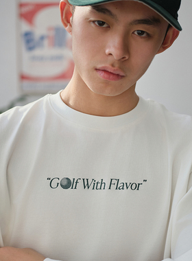 Battles 高尔夫风味长袖T恤刺绣印花纯棉宽松休闲美式复古圆领