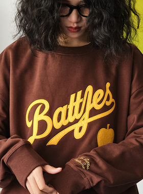 Battles 秋冬重磅纯棉卷体logo贴布刺绣圆领卫衣宽松套头休闲