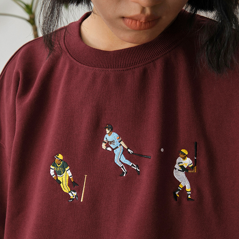 棒球刺绣Battles圆领卫衣