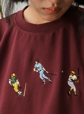 Battles 棒球刺绣圆领卫衣420g重磅美式宽松休闲基础套头多色