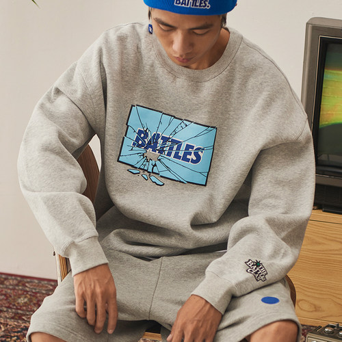 Battles 秋冬破碎玻璃logo立体印花圆领抓绒卫衣男外套宽松上衣