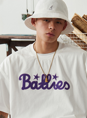 Battles 夏季贴布刺绣logo重磅纯棉310g短袖T恤宽松休闲