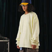 Battles 亲肤棉基础多logo印花重磅纯棉刺绣长袖 T恤宽松休闲上衣