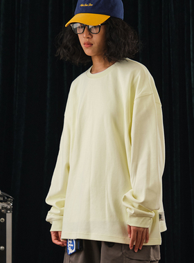 Battles 亲肤棉基础多logo印花重磅纯棉刺绣长袖T恤宽松休闲上衣