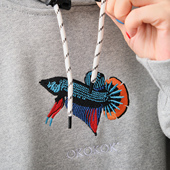 复古宽松帽衫 Battles 鱼类刺绣连帽卫衣撞色重磅420g美式 休闲秋冬