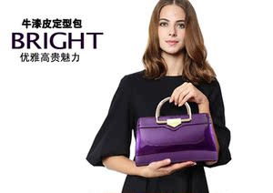 小蛮腰牛皮漆皮手提包真皮女包2019新款斜挎单肩包女士高档定型包