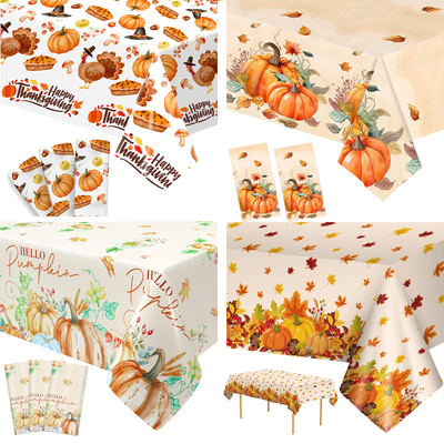 新款感恩节南瓜枫叶火鸡桌布台布