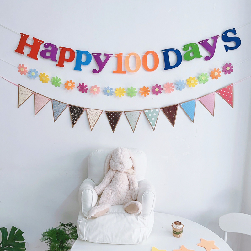 宝宝百天满月布置背景墙装饰气球
