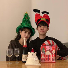 可爱韩国ins风圣诞树老人帽merry christmas字母麋鹿头饰拍照道具