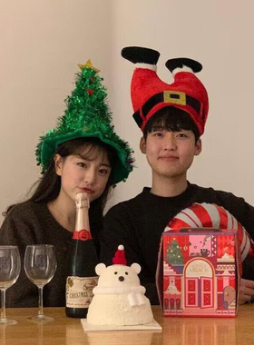 可爱韩国ins风圣诞树老人帽merry christmas字母麋鹿头饰拍照道具