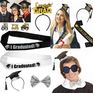 创意毕业拍摄道具博士帽发箍礼仪带高中幼儿园毕业晚会教室装饰季