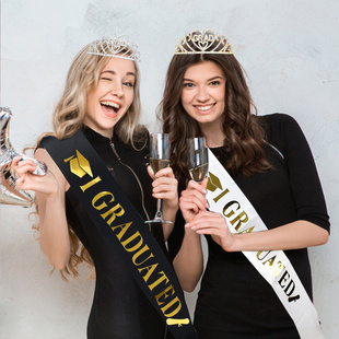 高中小大学毕业拍照道具i graduated肩带礼仪带皇冠我毕业啦头饰