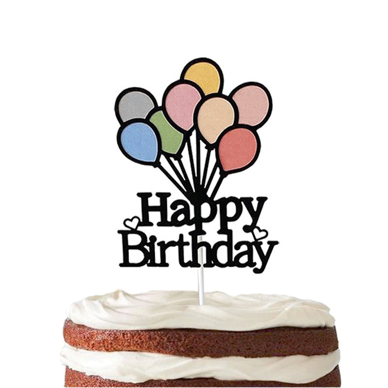 ins可爱彩色气球蛋糕插牌happy birthday一周岁百天派对插签插旗