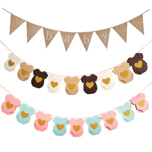 Baby shower可爱衣服迎婴派对性别揭示背景字母拉旗欢迎宝宝装饰