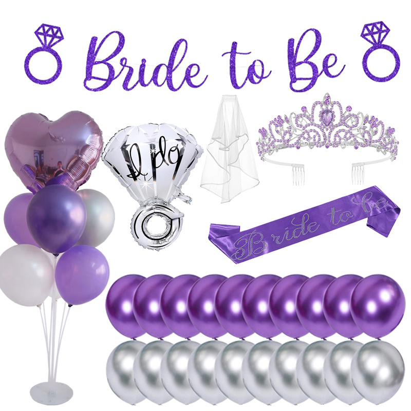 紫色单身派对皇冠头纱肩带气球