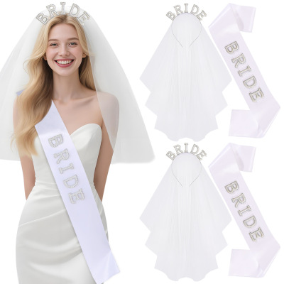 清新白单身派对Bride发箍头纱