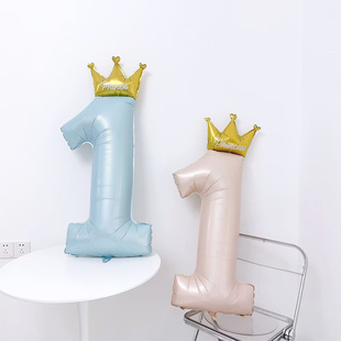 48寸大号周岁生日数字男女宝宝一岁铝膜气球公主王子派对布置道具
