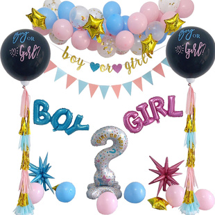 boy or girl性别揭秘示派对背景墙装饰气球道具支架拉旗迎婴派对