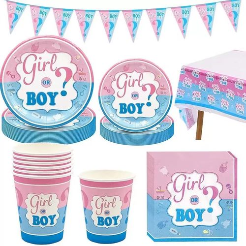 boyorgirl性别揭示派对纸餐具