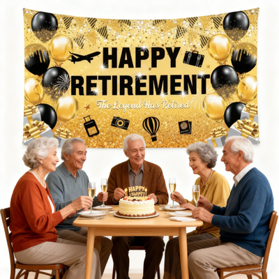 退休欢送派对背景布横幅装饰道具