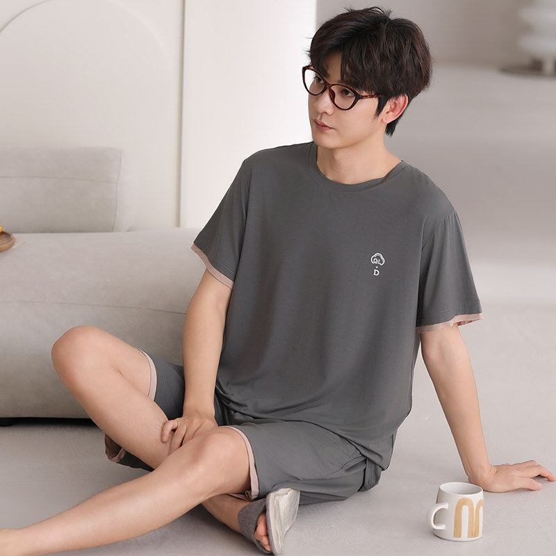 大码睡衣男夏季新款高级凉感短袖短裤中年爸爸莫代尔可外穿家居服