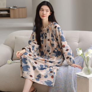 睡裙女春秋季纯棉拉架加长款连衣裙宽松可外穿秋冬款高级感家居服