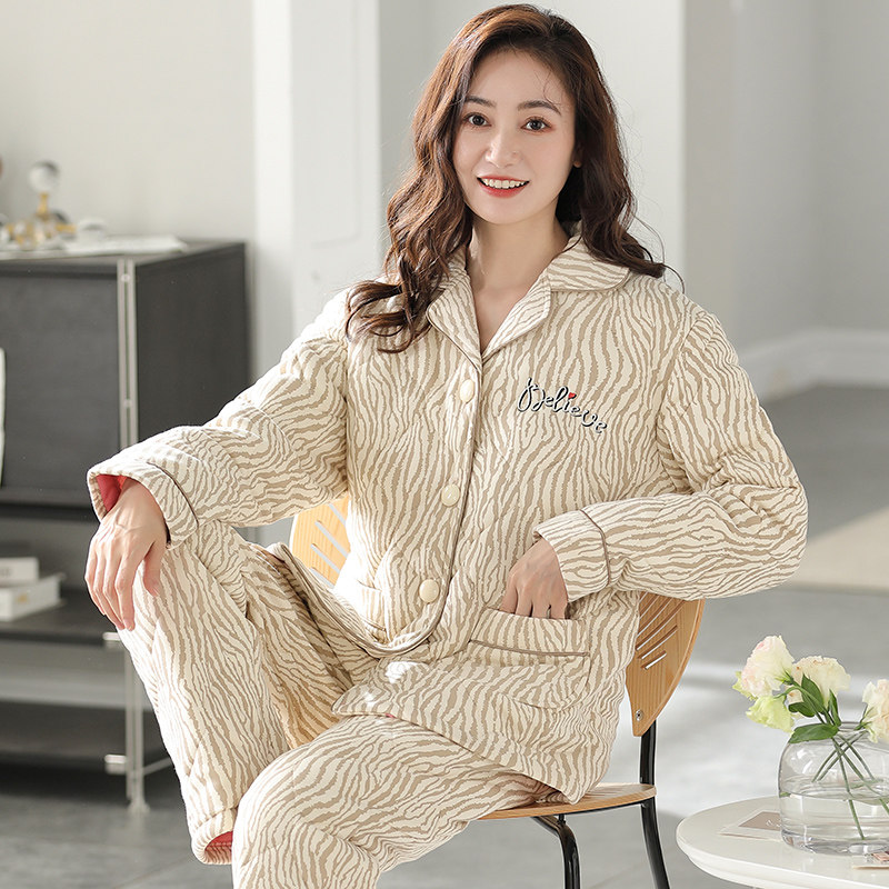 冬季针织夹棉睡衣女纯棉长袖三层加厚棉袄冬天保暖妈妈家居服套装,女士内衣/男士内衣/家居服,睡衣/家居服套装,淘宝优惠券,粉丝福利购,淘宝优惠卷