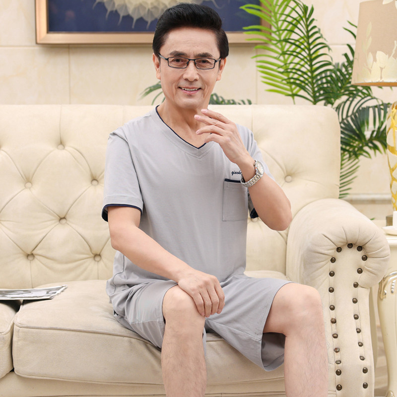 莫代尔睡衣男士短袖短裤薄款透气家居服中年爸爸睡衣夏天短袖套装