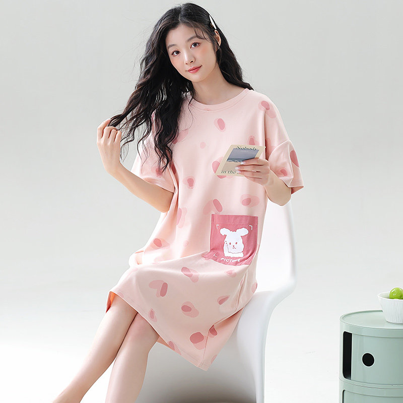 纯棉睡裙夏季女款2026新款带胸垫一体短袖睡衣夏天中长款连衣裙子