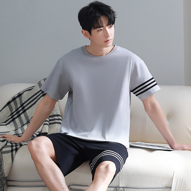 运动风睡衣男款夏季男士纯棉薄款夏天短袖裤套装青年学生家居服