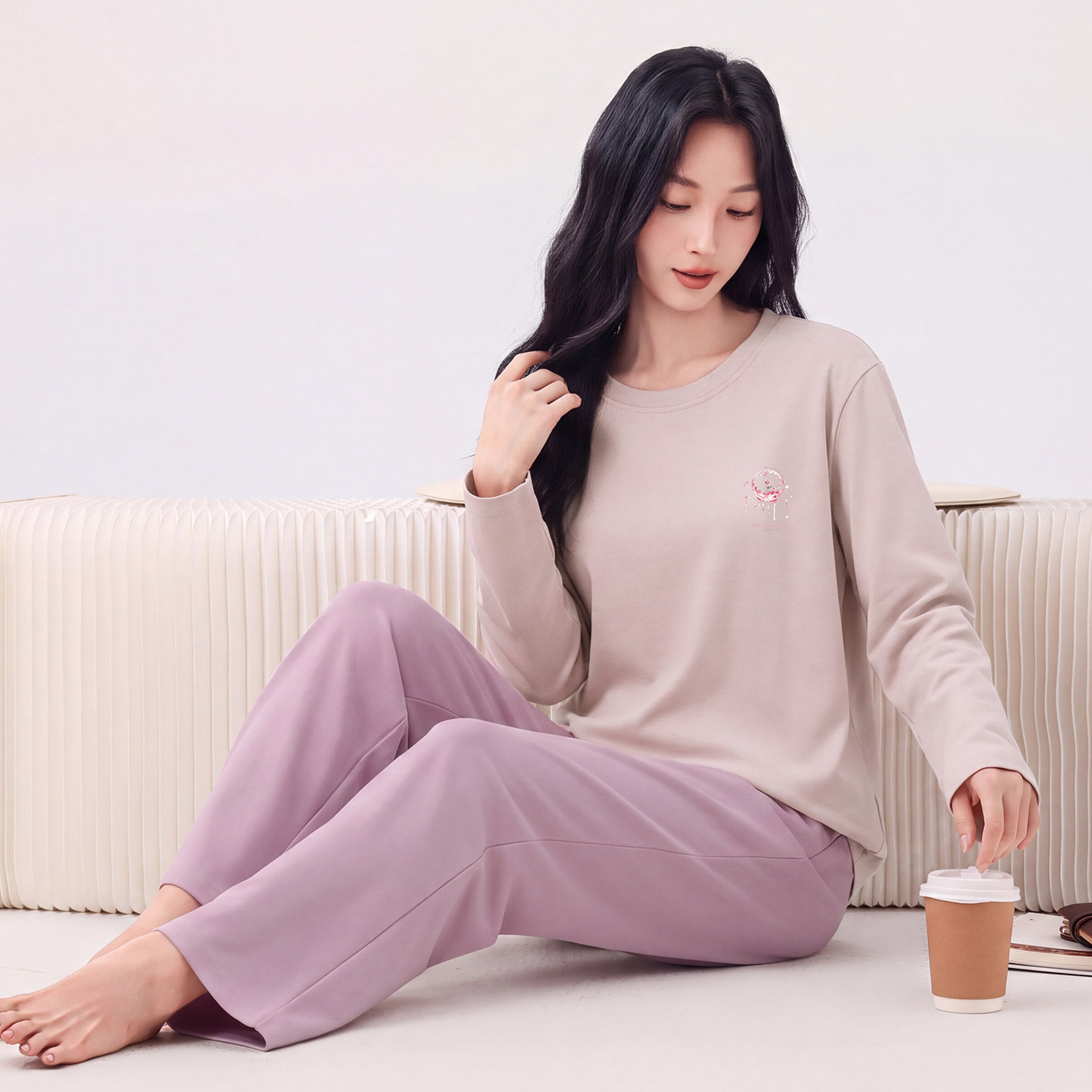 纯棉秋季女大码可外穿睡衣套装