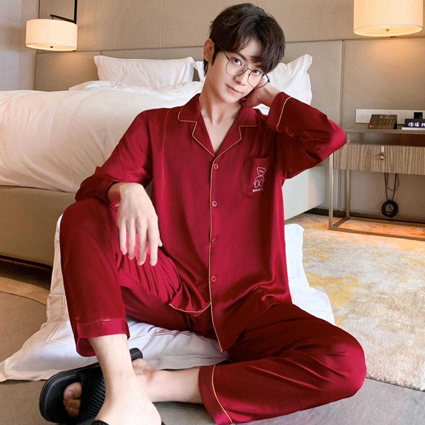 男士睡衣春秋款丝绸长袖长裤休闲松弛冰丝凉感家居服套装夏季薄款