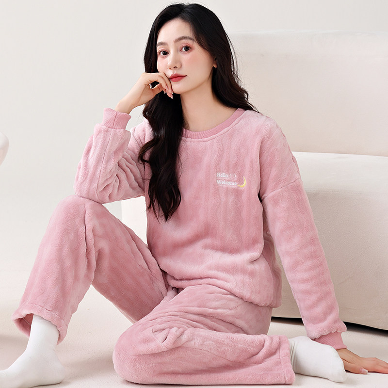 睡衣女款秋冬款冬季法兰绒加绒加厚珊瑚绒保暖家居服套装2026新款