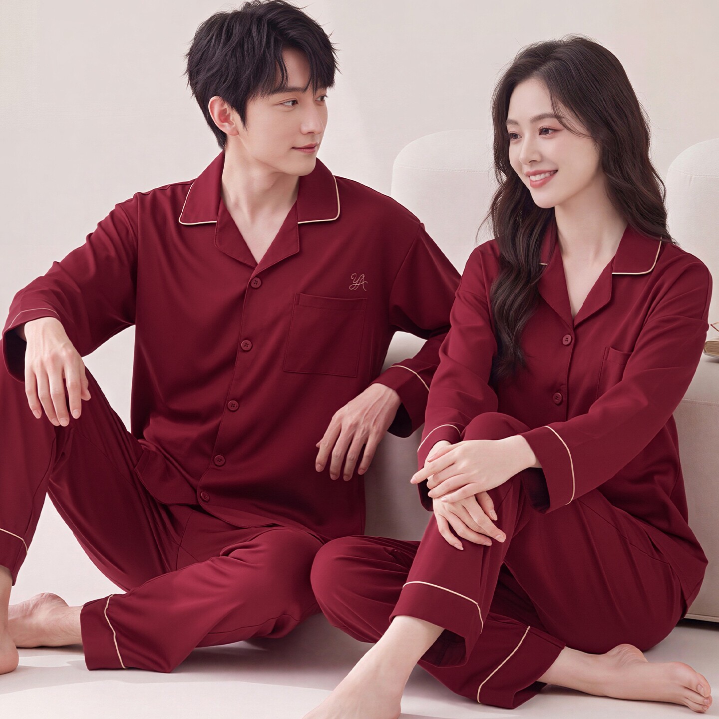 红色纯棉情侣睡衣套装本命年结婚