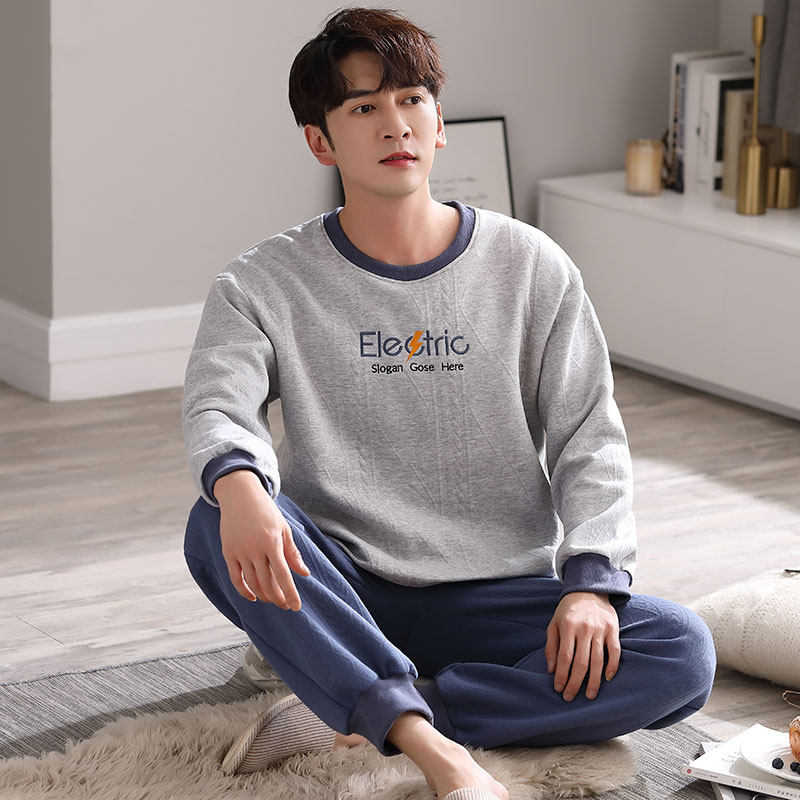 秋季男士睡衣长袖圆领套头纯棉夹层空气棉保暖宽松休闲家居服套装,女士内衣/男士内衣/家居服,睡衣/家居服套装,淘宝优惠券,粉丝福利购,淘宝优惠卷