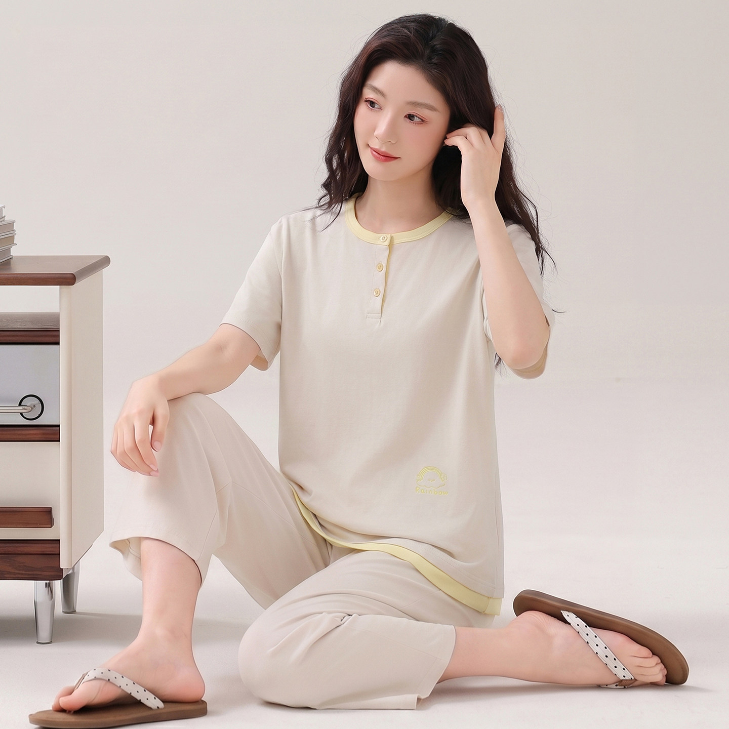 睡衣女款2026新款纯棉夏季短袖七分裤全棉柔软可外穿女家居服套装