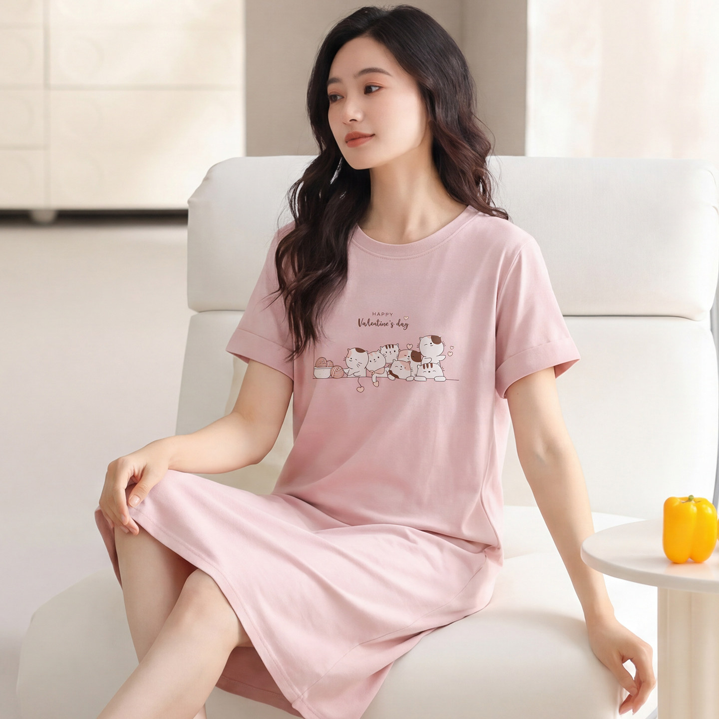 夏季纯棉短袖中年妈妈睡裙透气