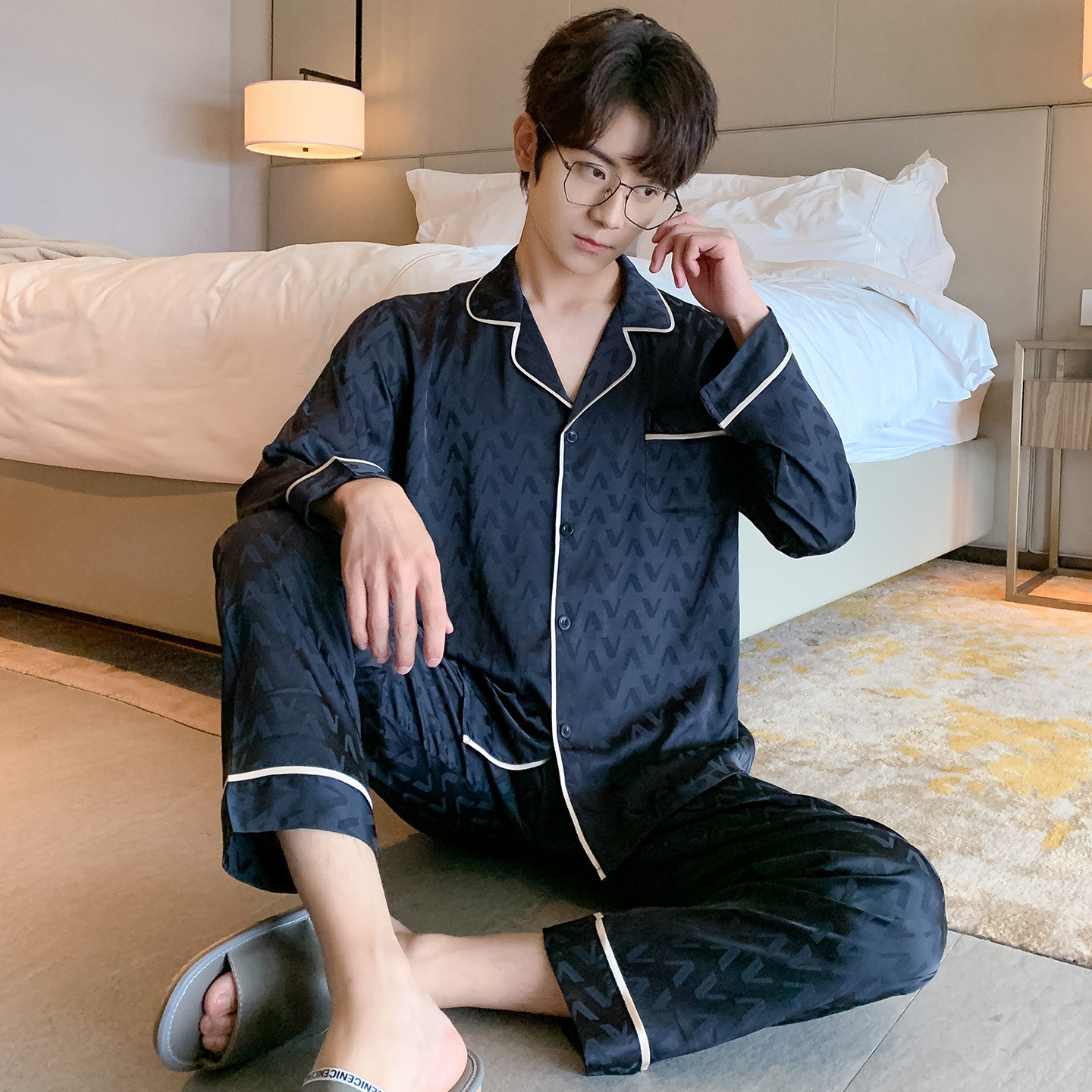 男款睡衣春秋款冰丝绸长袖长裤套装男士夏季2026新款高级感家居服