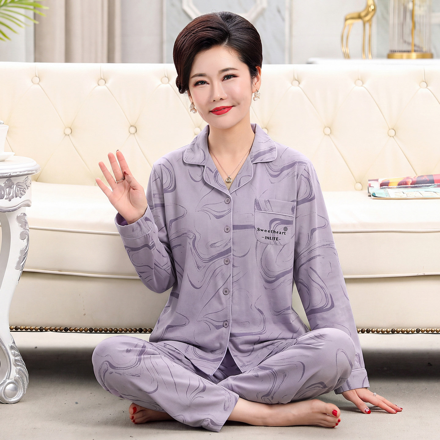 中老年妈妈大码秋季大码睡衣套装