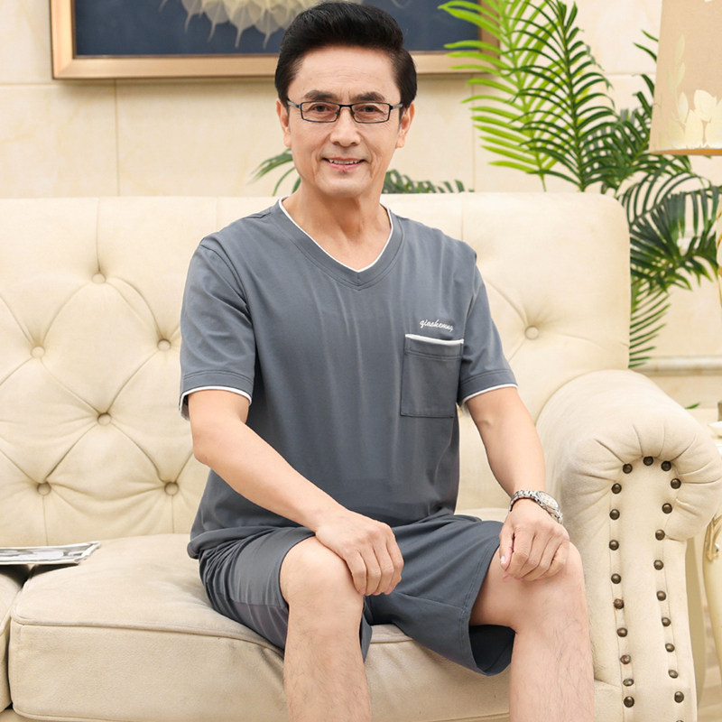 男士睡衣莫代尔短袖短裤夏季透气大码舒适柔软中年爸爸家居服套装