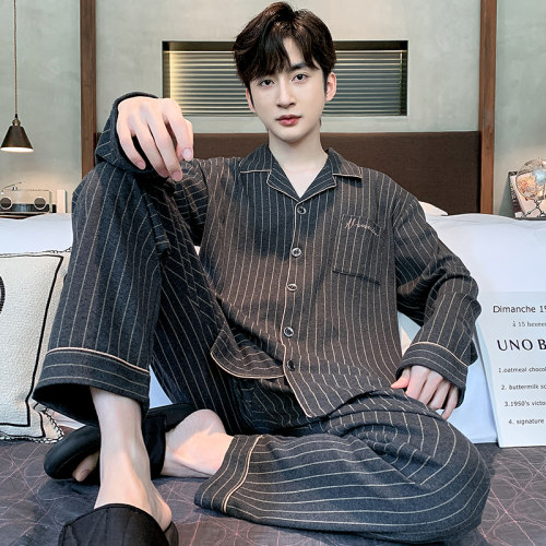 男士春秋长袖宽松大码纯棉家居服