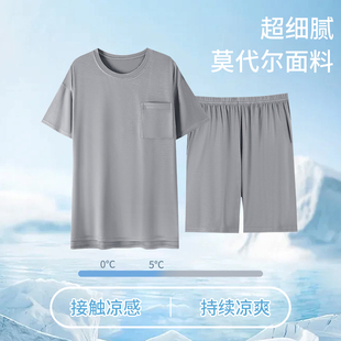 薄款 短袖 短裤 简约高级纯色家居服套装 2024新款 莫代尔睡衣男士 夏季
