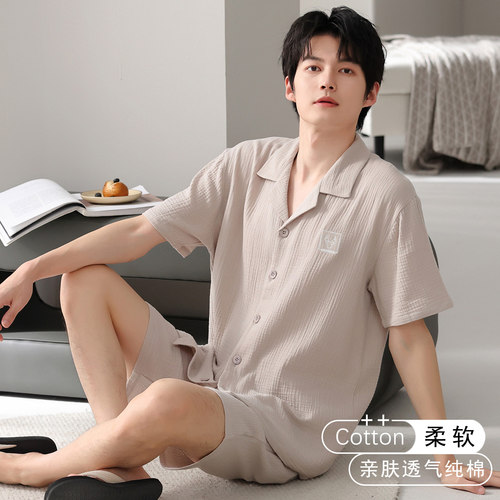 夏季男士纯棉可外穿家居服套装