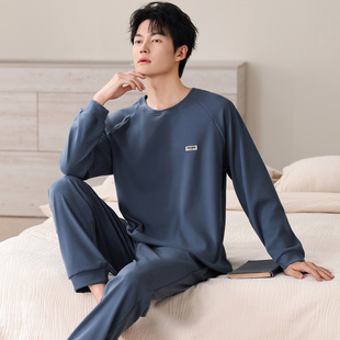 家居服套装 袋大码 睡衣套头裤 德绒睡衣男爸爸蓝色中年保暖御寒男装