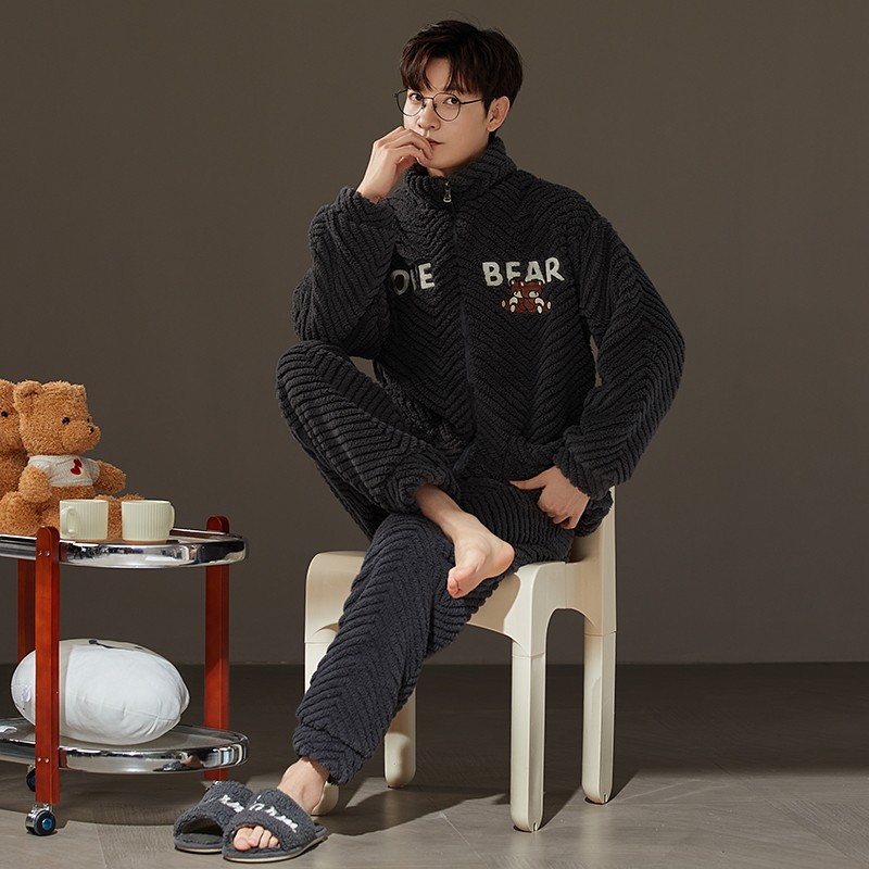 睡衣男冬季家居服套装秋冬珊瑚绒冬款加绒加厚2026新款拉链款开衫